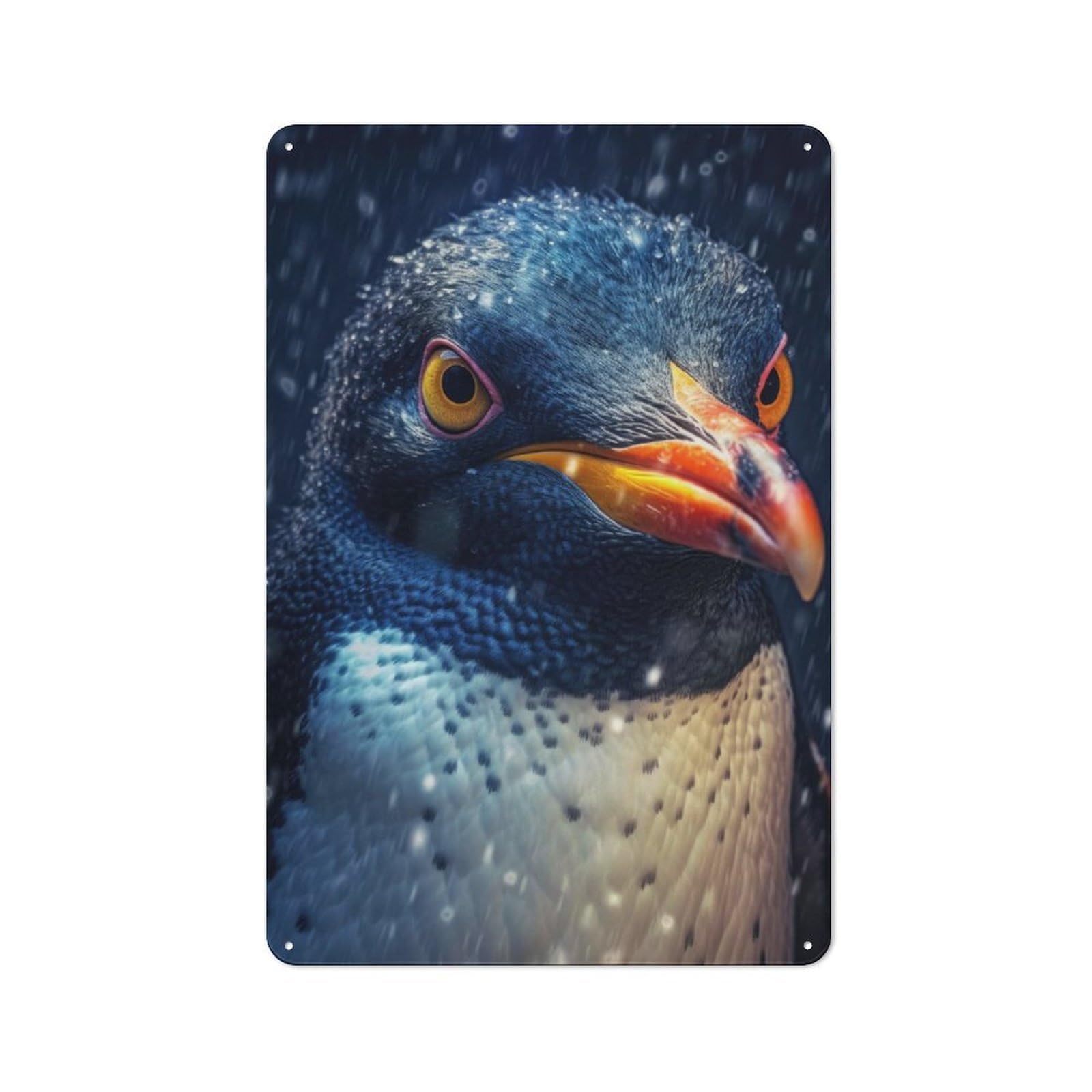 Junmoney Penguin Closeup Face Tin Wall Plaque 30X20cm With For Guest Room Or Hallway, For Home Office, Studio And Craft Room Walls