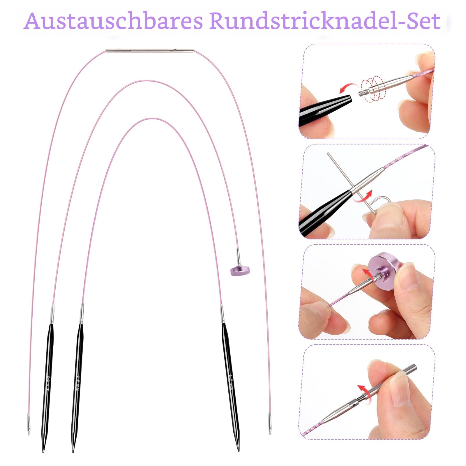 Coopay Rundstricknadeln Set Auswechselbar, 9 Paar Stricknadeln Set Austauschbar, 4 Längen Verstellbar, 3,0-8,0mm Stricknadeln Rundstricknadel aus Aluminium mit Aufbewahrungstasche | Rundstricknadeln, Metall, 3,0 mm - 8,0 mm, 9 Größen, Set mit Etui, Kabeln