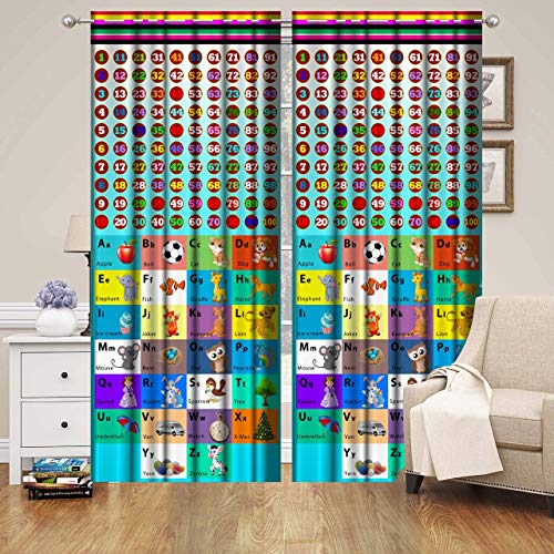 Image of Counting ABC 3D Printed Curtains for Kids Room, Nursery, Bedroom Playroom (1 Panel, 4x9 Feet) Cute Long Door Curtain