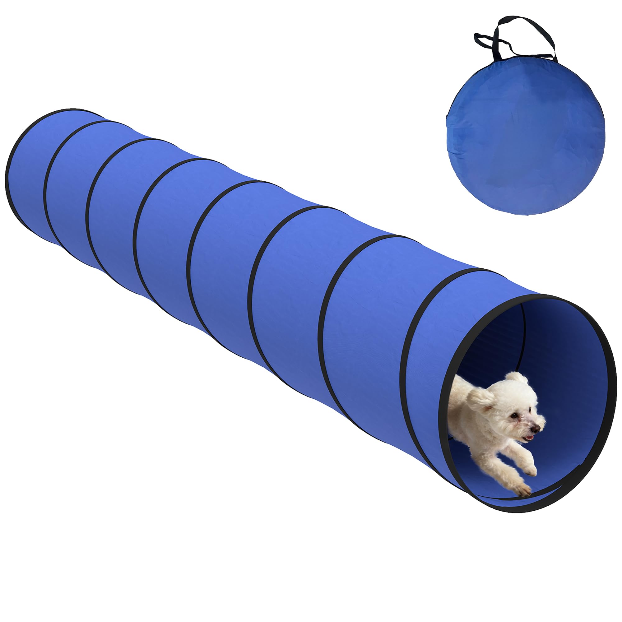 PawHut Dog Tunnel, Tear-Resistant Outdoor Dog Agility Equipment, 300 x 50 cm Foldable Play Tunnel with Carry Bag and 4 Ground Pegs, Suitable for Small Medium Breeds, Blue
