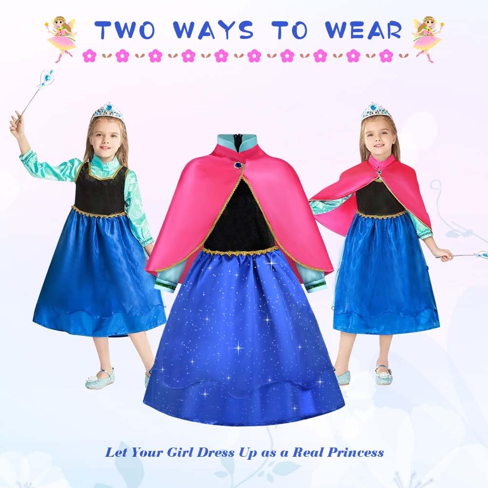 ACWOO Vestito Costume Principessa, Bambina Vestito con Mantello, Costume Vestito Bambina Principessa per Cosplay Party Halloween Natale, Carnevale Compleanno Festa