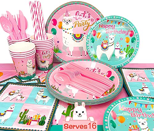 Llama Birthday Party Supplies,129Pcs Llama Tableware Set - Llama Party Plates And Cups Napkins Tablecloth Etc Alpaca Birthday Party Supplies For Girls Kids Llama Party Decorations (16 Guests) #TOP20
