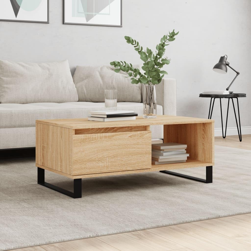 vidaXL Mesa de Centro Madera contrachapada Roble Sonoma 90x50x36,5 cm, Mesa Auxiliar, Mesa de salón, Mesa Decorativa, mesita de sofá, mesita de Centro