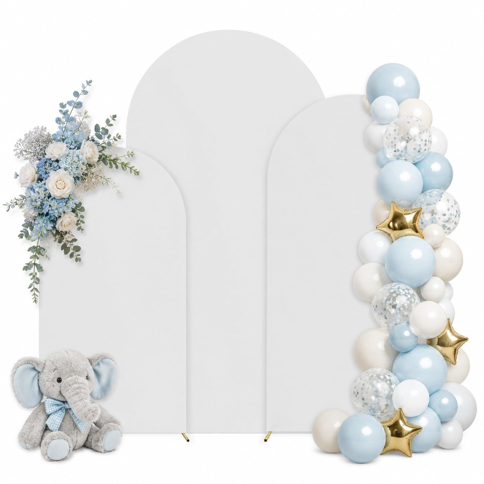 Lot de 3 toiles de fond rondes de 1,8 m, 2 m, 2 m - Couverture de fond extensible double face pour fête, cérémonie, banquet, décoration (blanc)