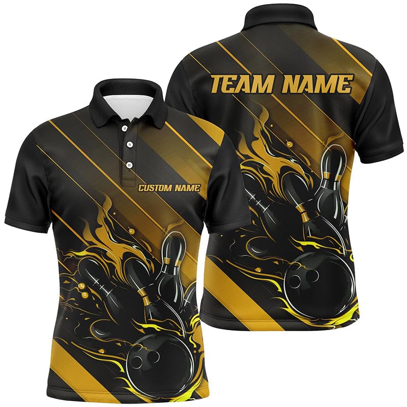 vhasport Personalisiertes Bowling Turnier Trikot für Männer & Frauen, Schwarz-Goldenes Team Jersey I6446