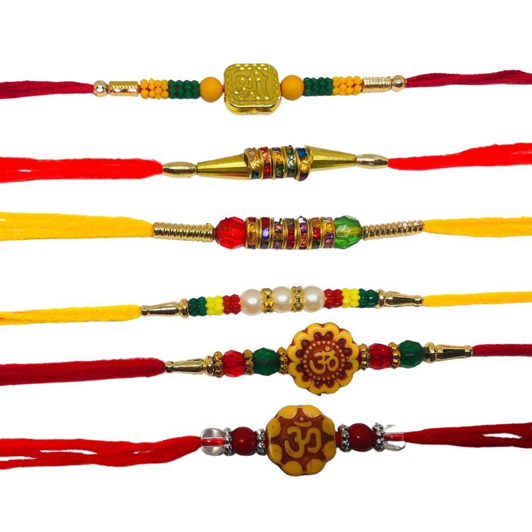 Whopperindia Set Of 6 Beautiful Design Rakhi Thread. Raksha Bandhan Gift Your Brother Brother Bracelet Bandhan Rakhi Festival Thread Multi Color