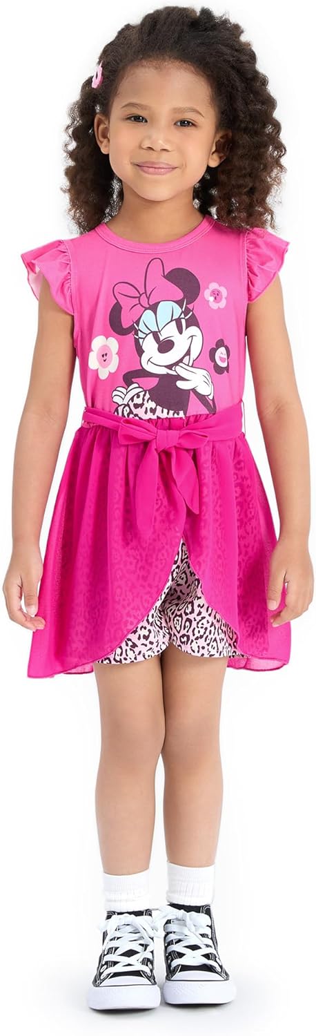 Disney Princess Frozen Elsa Minnie Mouse Stitch Toddler Girl Romper With Skirt Overlay Summer Jumpsuit with Bow 2-6 Years - Image 2