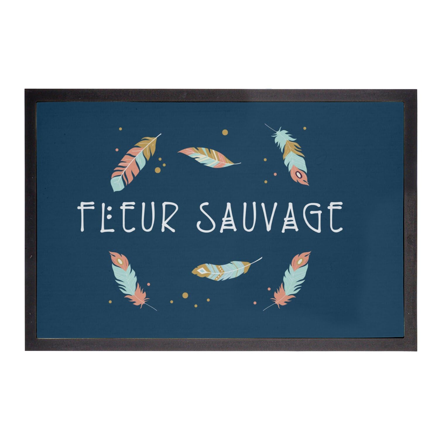 Paillasson Bleu Fleur Sauvage Bohémien 60x40 cm pour entrée