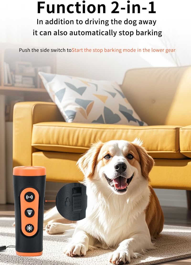 Ultrasonic Dog Bark Deterrent Device, Anti Barking Device for Dogs, Dog Training Stops Bad Behavior, Effective Control Range Ultrasonic 50ft, Flashlight & Beep | Safe for Human & Dogs-565