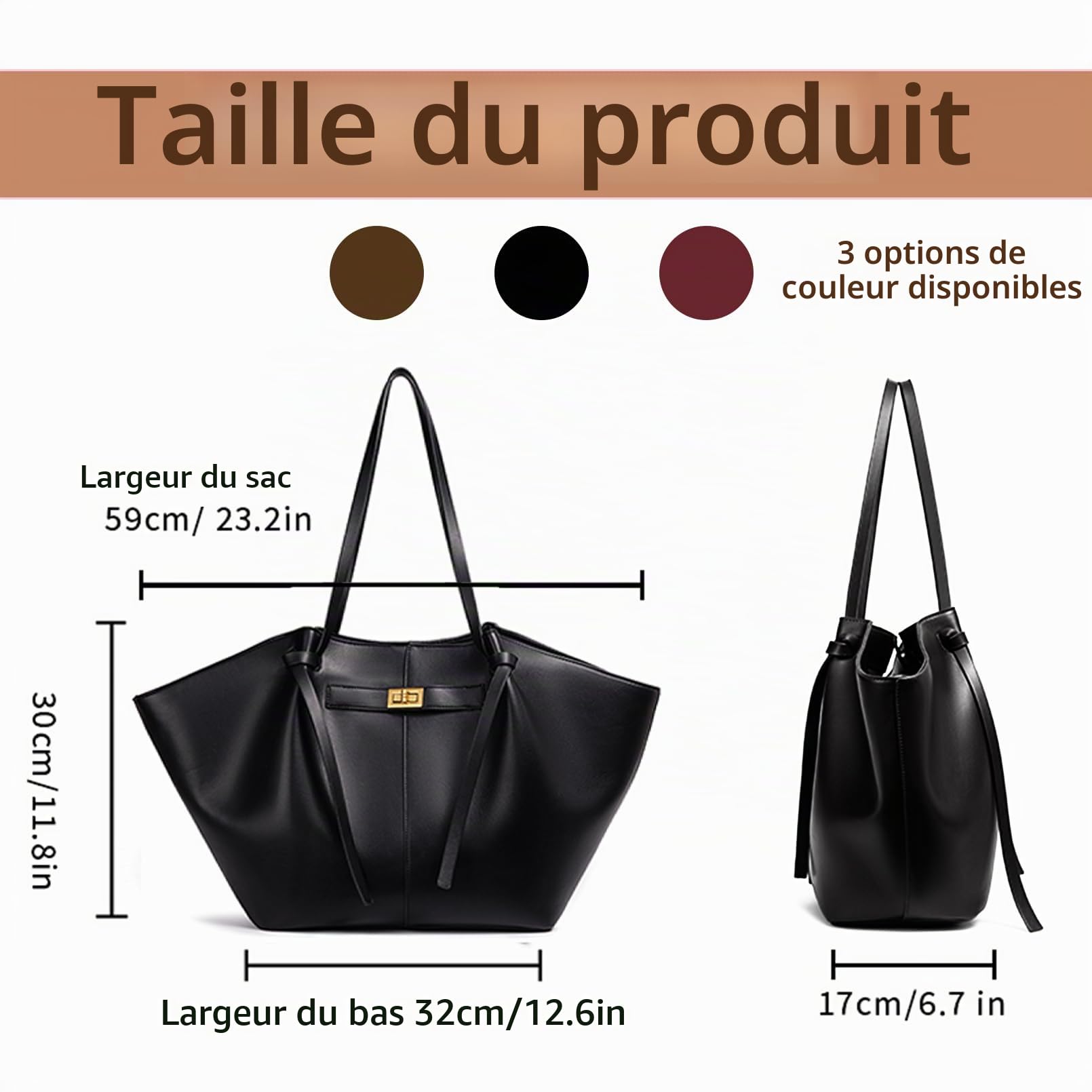 Sac Fourre Tout en Cuir pour Femme, Grand Sac à Main avec Bandoulière Amovible, pour l'université, Travail, l'école, Shopping, Voyages et Bureau
