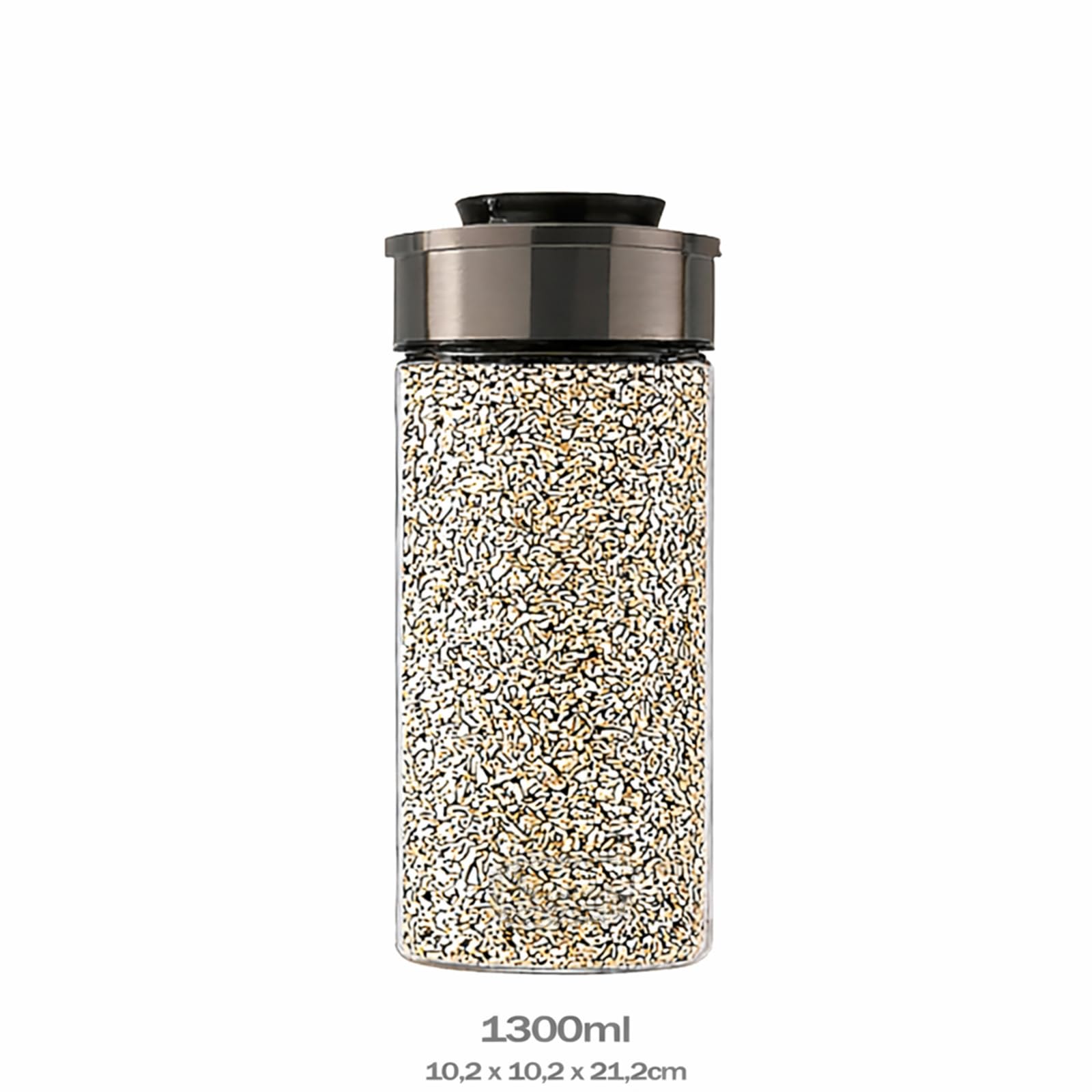 BURI Juego de 6 tarros de vidrio al vacío de 1300ml | Tarros de almacenamiento de vidrio con tapa de acero inoxidable y mecanismo de clic al vacío | Hermético a las polillas, apilable, apto para