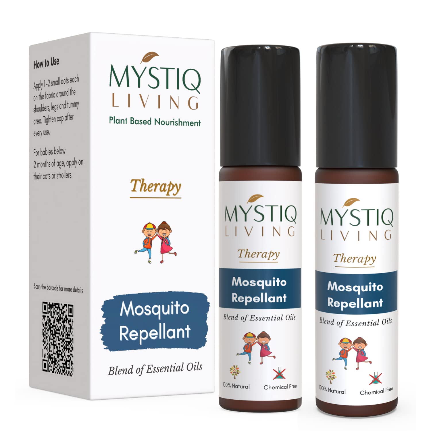 Mystiq Living Mosquito Repellant Roll On (Fabric Roll On) for Baby, Kids, Adult | Blend Of 100% Natural and Pure Essential Oils (Pack of 2)
