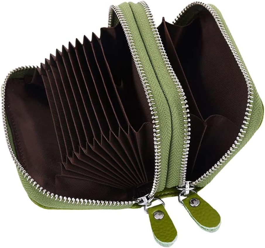 Women ID Card Holder Leather Double Zipper Ladies Credit Case Wallet Large Capacity : Clothing, Shoes & Jewelry