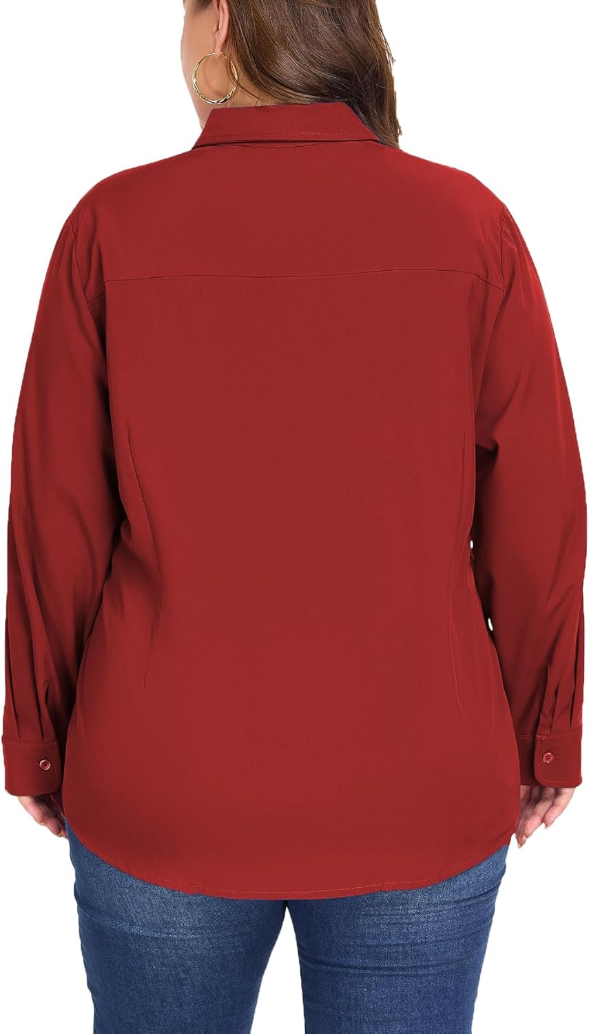 Plus Size Button Down Shirts for Women Long Sleeve Collared Casual Shirt Office Work Classic Blouse Tops XL-5XL - Image 4