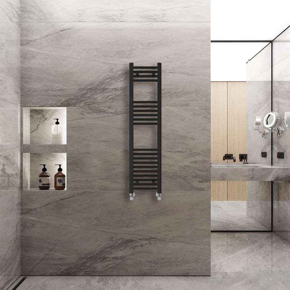 Warmehaus Straight Heated Towel Rail Radiator Ladder Black 1200x300mm Central Heating Radiators for Bathroom Kitchen