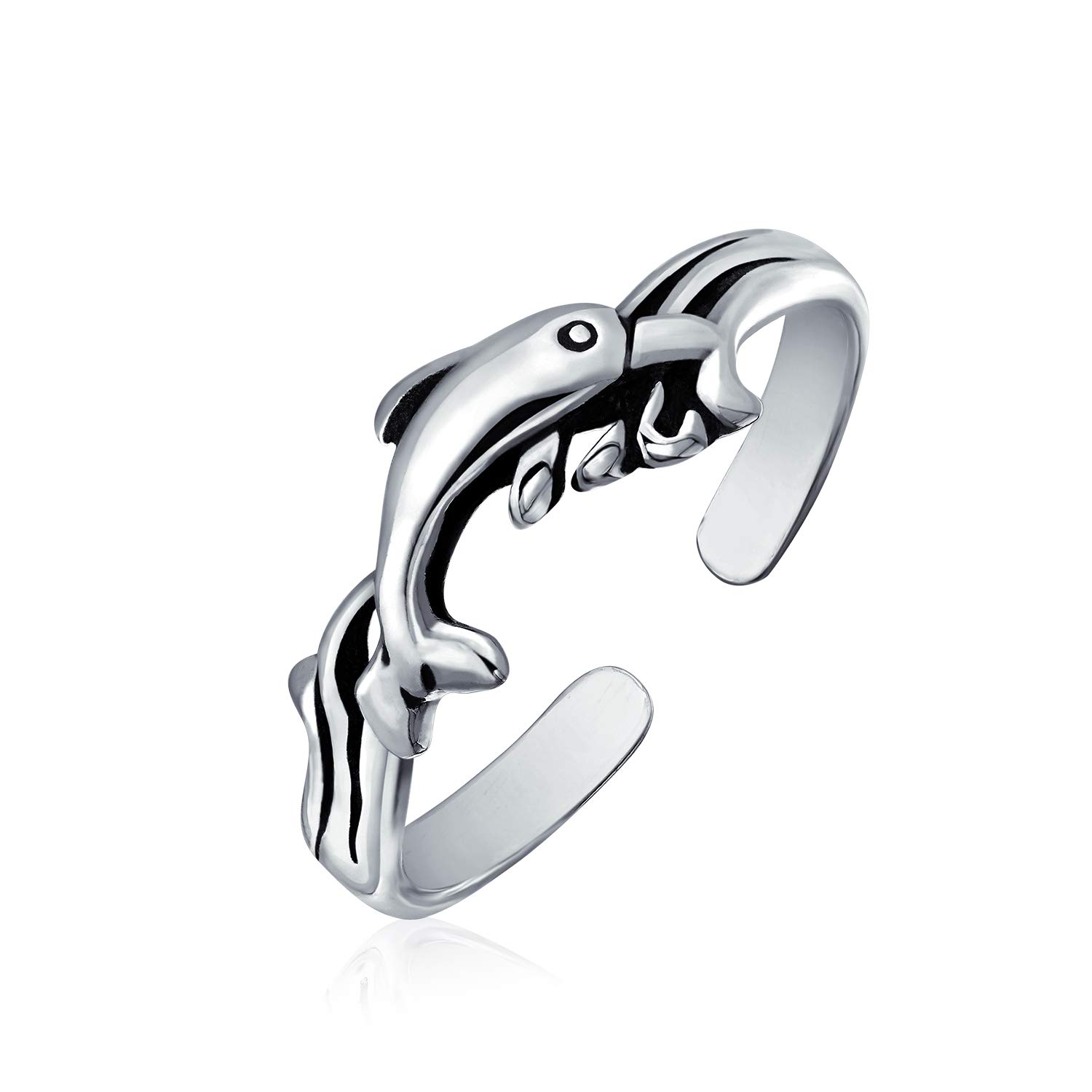 Anello Da Dito Medio In Argento Sterling .925 Regolabile Con Tema Vacanza Tropicale Hawaiana Nautica Personalizzata Onde Hawaiane Delfino Vita Marina Conchiglia Lisca Di Pesce Granchio Lucidato
