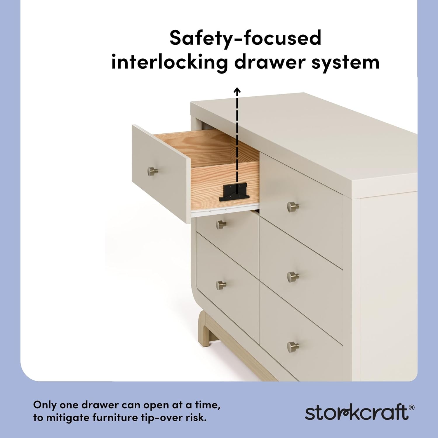 Storkcraft Santorini 6 Drawer Double Dresser (Frosted Oat with Driftwood) - GREENGUARD Gold Certified, Interlocking Drawer System, Dresser Drawer Organizer for Kids Bedroom 6 Drawer Dresser Frosted Oat With Driftwood
