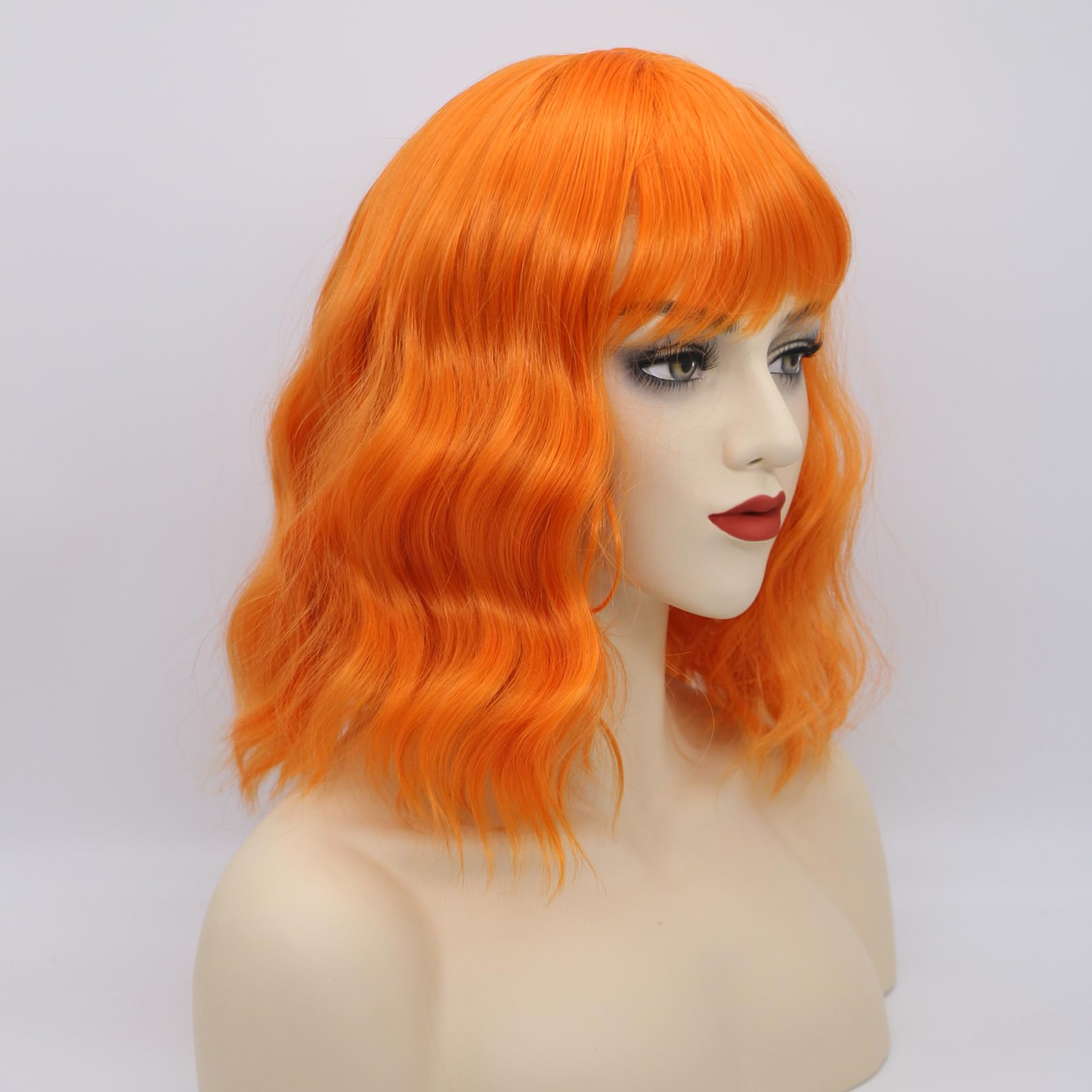 Amazon.com: Amyqueen Short Orange Curly Wavy Bob Wigs for  display picture 3