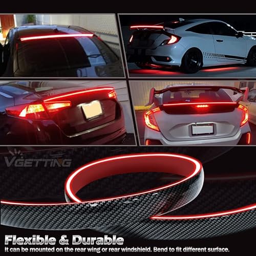 Vgetting Universal Car Spoiler Light Strip, 50 Inch Led Third Brake Light Bar For Cars Rear Spoiler Lip,Trunk Roof Wing, Carbon Fiber Red Sequential Light Strip With Turn Signal #TOP2