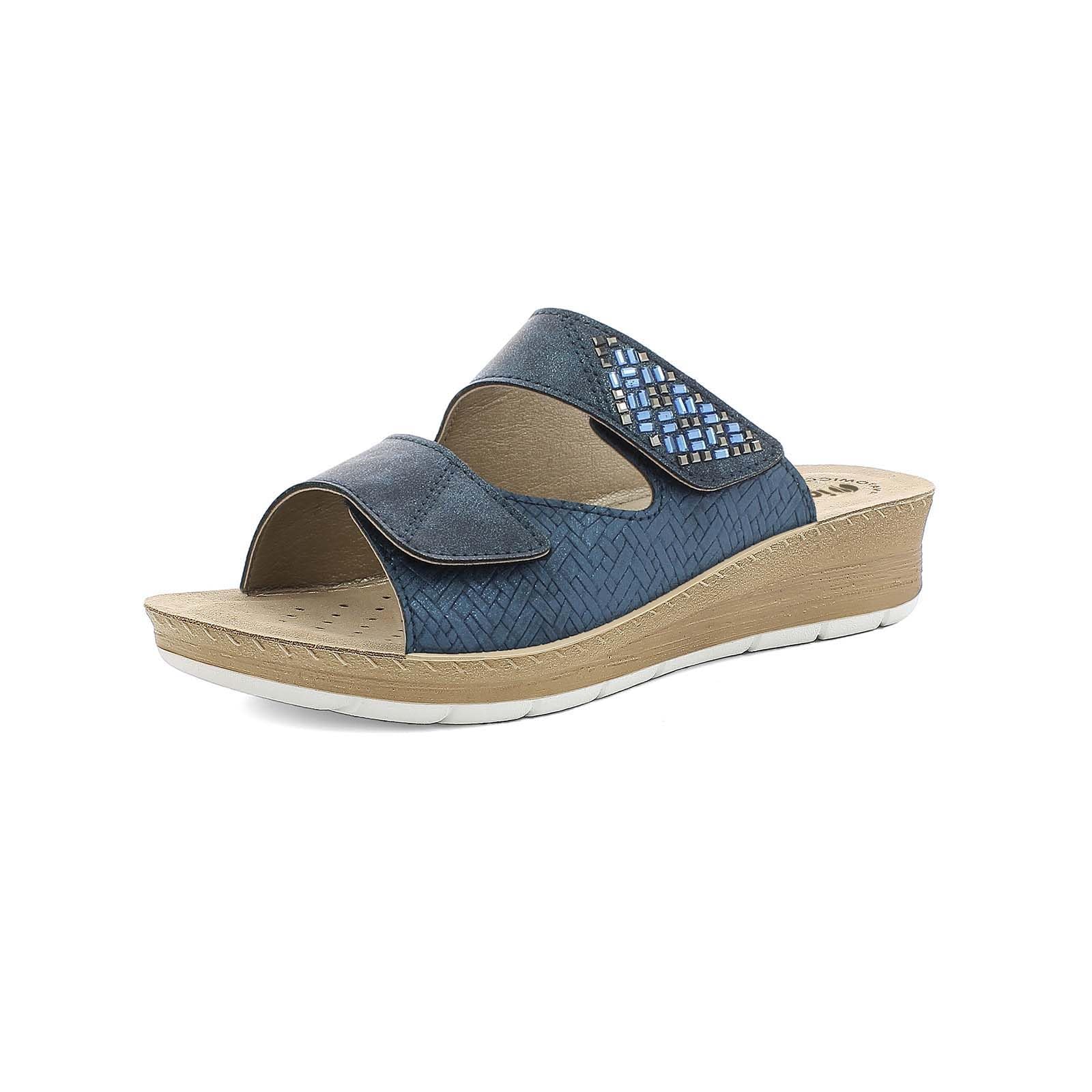 inblu Ciabatte Donna A Doppia Fascia Con Brillantini, Plantare In Pelle Sandali a ciabattaDonna