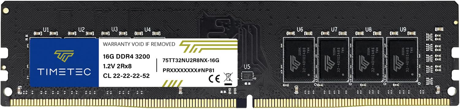 Timetec 16GB DDR4 3200MHz (PC4-3200AA) PC4-25600 UDIMM Desktop RAM – 288-Pin 1.2V CL22 Non-ECC Unbuffered DIMM Memory Module Upgrade