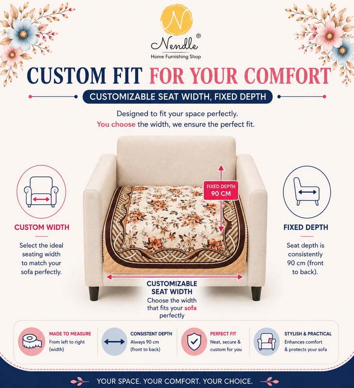 Image of Nendle Quilted Customisable Digital Printed Sofa Mat Cover with Fixed Seat Depth of 36 Inches | Premium Velvet Fabric Furniture Protector for Custom Fit