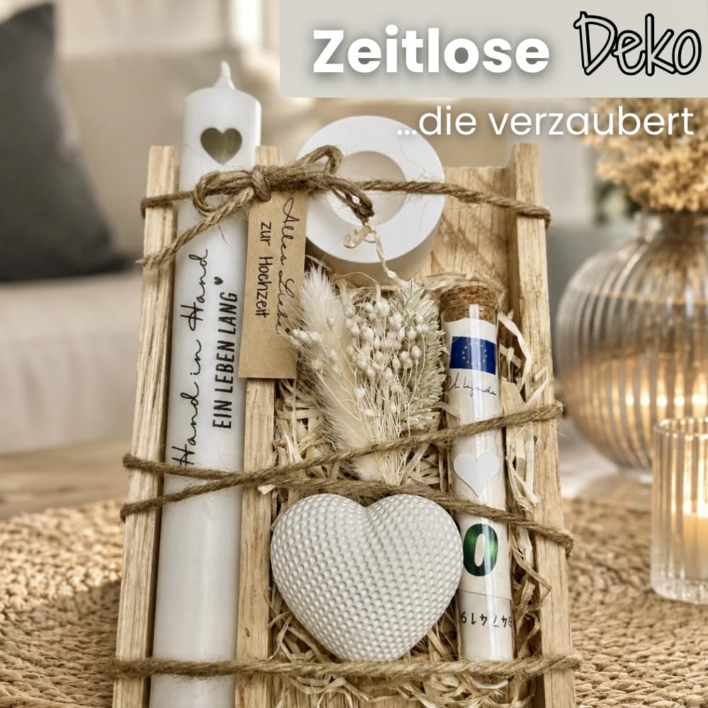 Hochzeitsgeschenke für Brautpaar - Geldgeschenk Hochzeit - Holzbox mit Kerze - Trockenblumen - liebevolle Hochzeitsgeschenke - passende Hochzeitsgeschenk Ideen