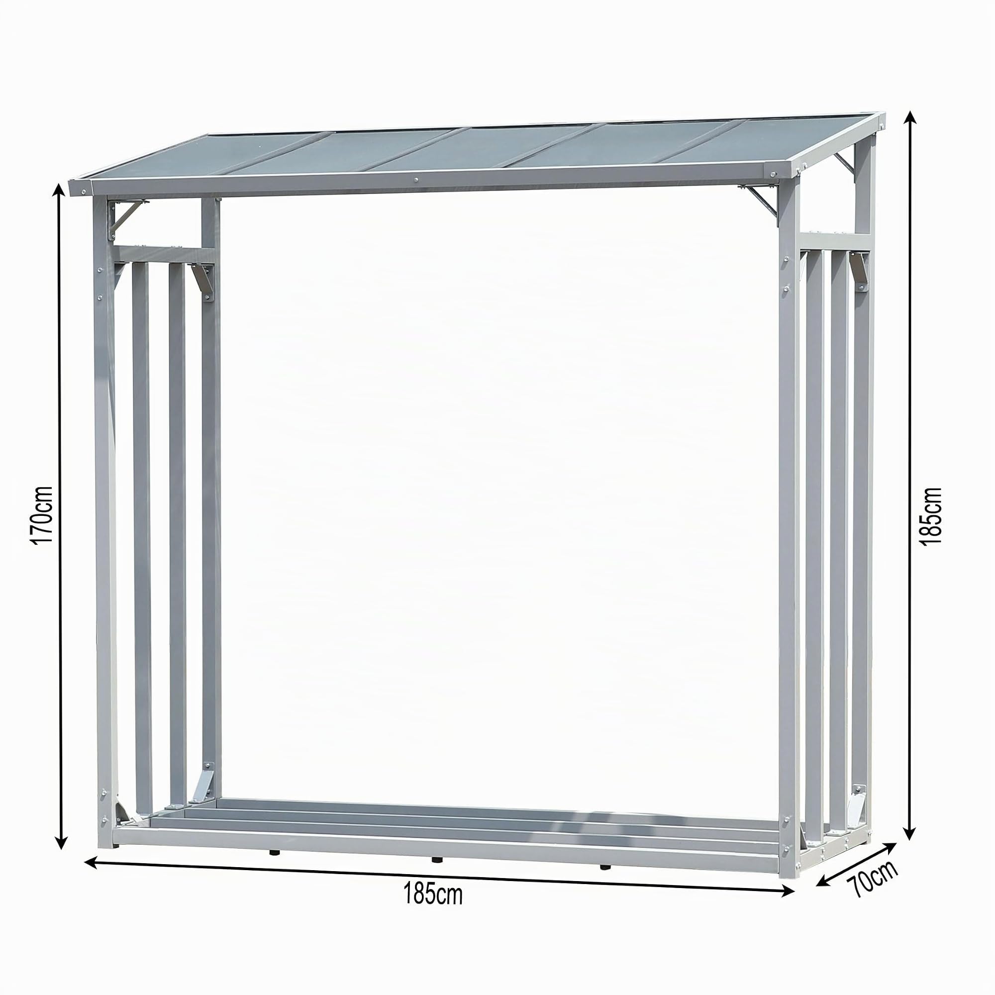 QUICK STAR Estante Aluminio para leña 185 x 70 x 185 cm Jardín Prinidor Refugio de 2,3 m³ de Madera Almacenamiento apilables Ayuda Exterior