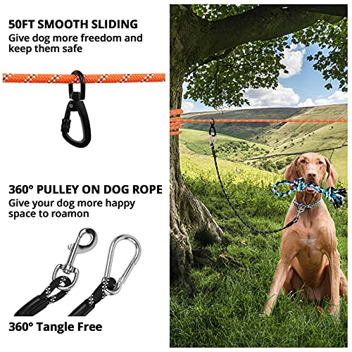 Dog Tie out Cable for Camping  50ft Reflective Dog Lead Line and 65ft Dog Run Rope and Dog Rope Toy  Dog Zipline Trolley System Runner Cable Hold Up to 200lbs  Dogs Runner for Yard Camping Outdoor  Cucciolini Doodles Dog tie out cable for camping  50ft reflective dog lead line and 6 5ft dog run rope and dog rope toy  dog zipline trolley system runner cable hold up to 200lbs  dogs runner for yard camping outdoor   cucciolini doodles