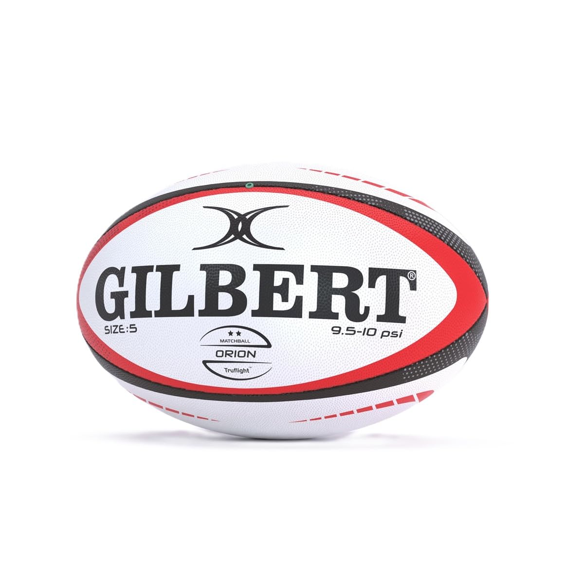 Gilbert Rugby ORION Match - Balón de rugby (blanco, rojo y negro, talla 5)