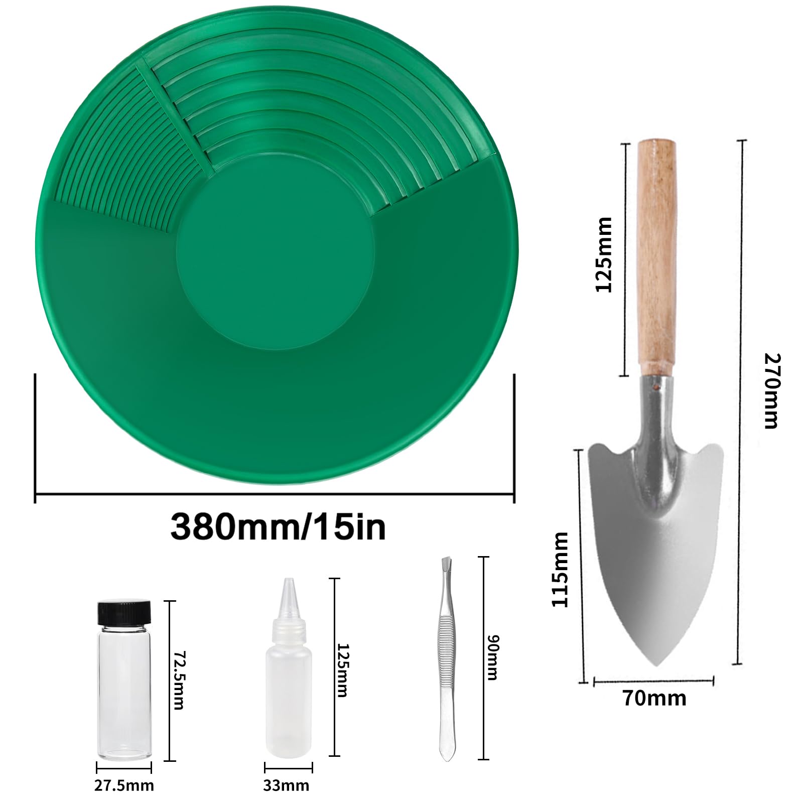 Kit D'orpaillage Gold Pan 38,5 x 8,5 cm Casserole Plastique pour Lavage Tamis Prospection Minière (Vert)