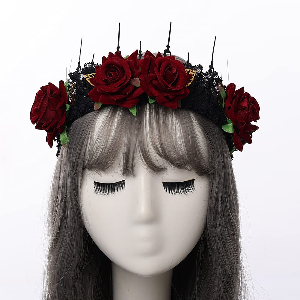 COSDREAMER Serre-tête gothique avec couronne de roses (rouge 1)