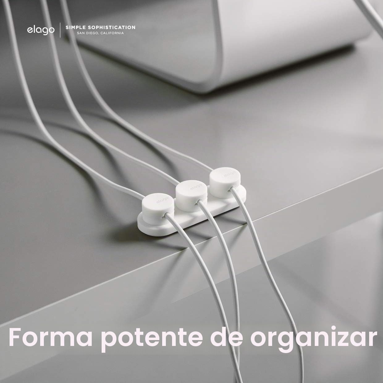 elago Botones Magnéticos para Gestión de Cables | [Capacidad para 3 Cables], Imanes Potentes, Adhesivo Reutilizable para Superficies y Escritorio (Blanco)