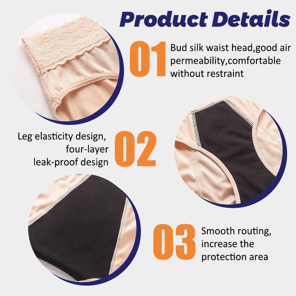 Incontinence lace Underwear for Women Washable, Bladder Leak Underwear, Leakproof Panties for Women (Medium) - Image 4