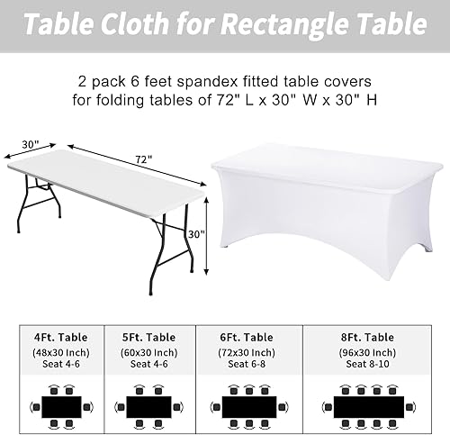 Miniatura 3 de Fixwal Manteles de mesa para mesas rectangulares de 8 pies, paquete de 2, mantel blanco rectangular, mantel de elastano elástico (96 pulgadas de