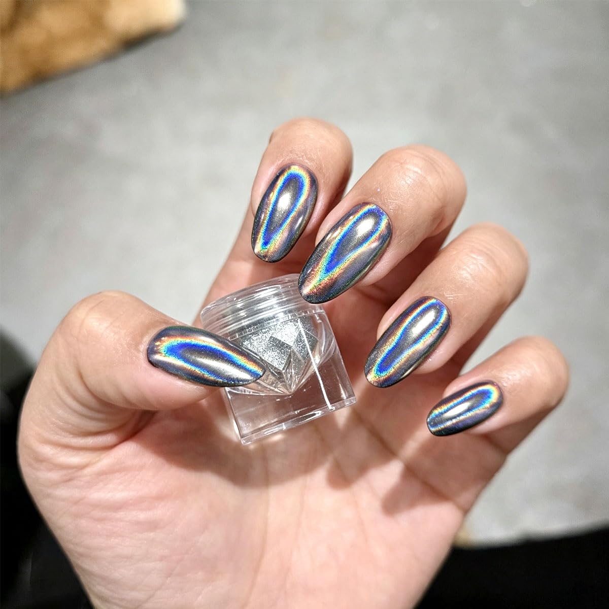 Holographic Laser Nail Powder, Rainbow Aurora Nail Art Powder For Multi Base Manicure DIY Design (Rainbow Laser)