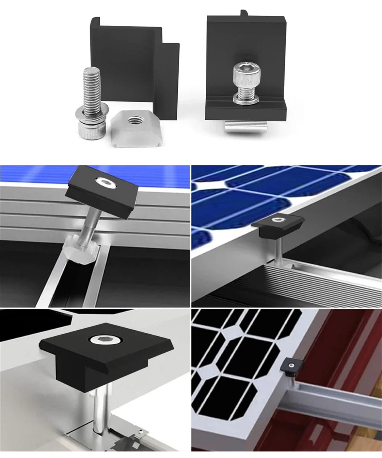 12 Stück/Set Solarpanel-Halterung, Aluminium-PV-Schienenbefestigungsmodul, trapezförmige Dachmontage-End- und Mittelklemmen