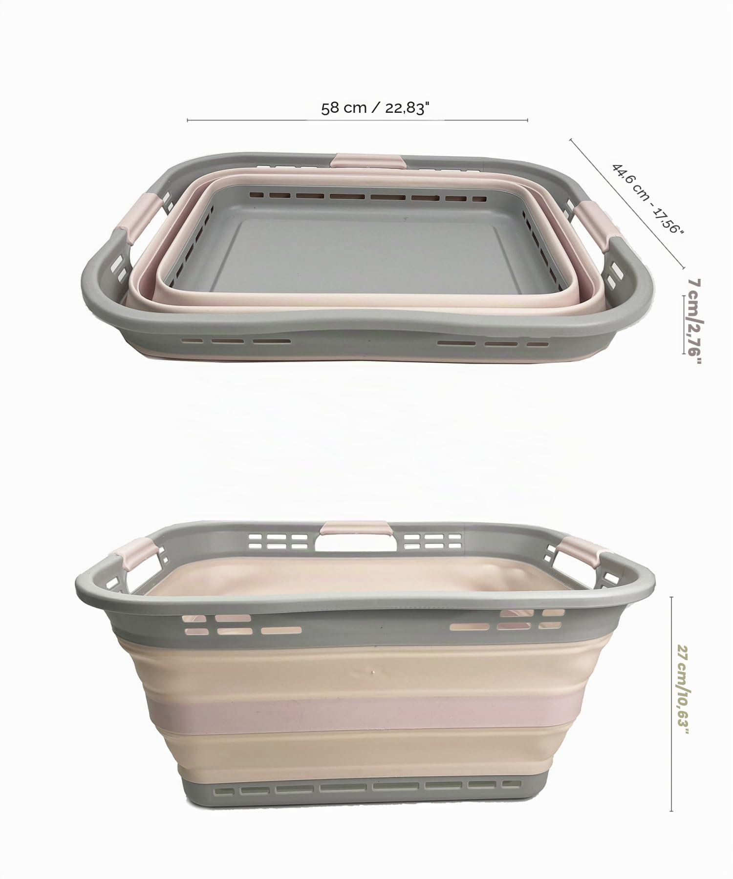 SAMMART 2er-Set zusammenklappbarer Aufbewahrungskörbe aus Kunststoff – faltbarer Pop-Up-Aufbewahrungsbehälter – tragbarer Wäsche-Organizer – platzsparender Wäschekorb (Rosa+Seegrün, 42L (Stil A))
