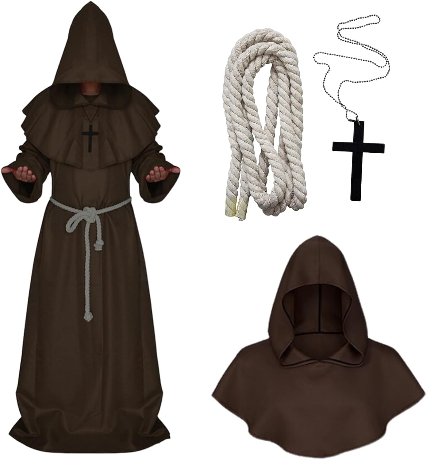 Medieval Monk Robe Hooded Cross Halloween Carnival Cosplay Cloak