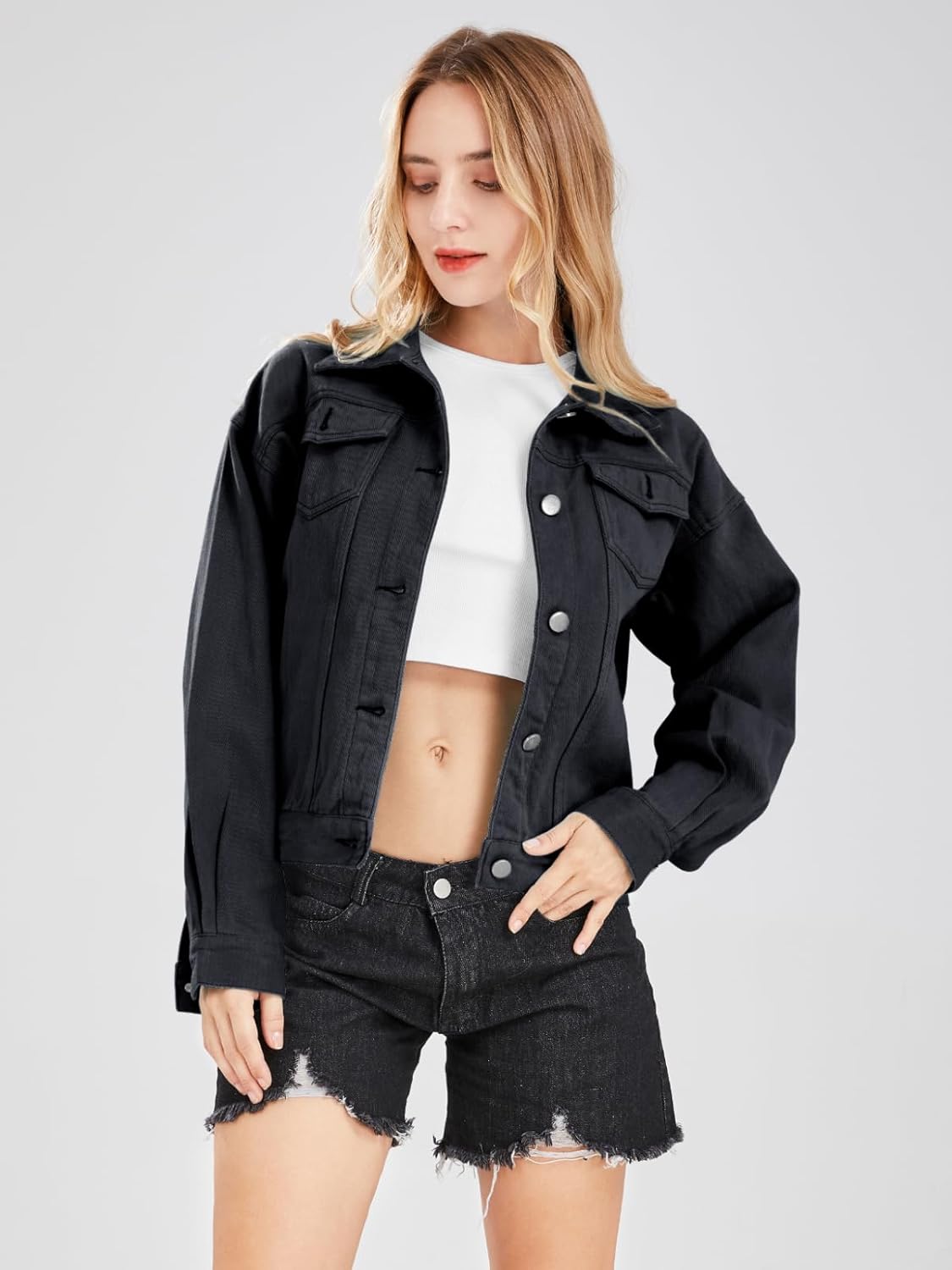 ebossy Women's Candy Color Denim Jacket Relaxed Fit Casual Jean Trucker Jacket - Image 3