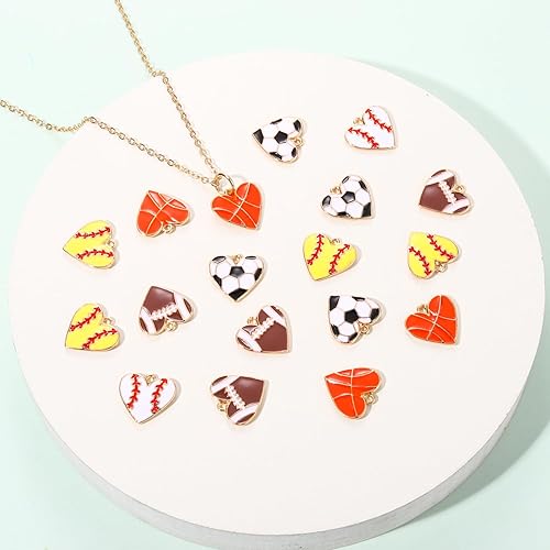 Miniatura 3 de 20 dijes deportivos esmaltados para baloncesto y béisbol, para hacer joyas, juego de pelota de diamantes de imitación, dijes de sóftbol para