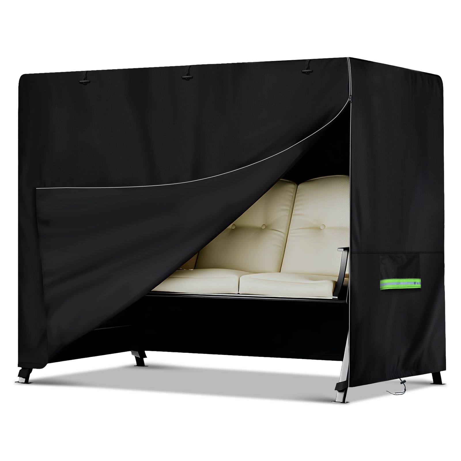 NEVERLAND Housse Balancelle 3 Places - Imperméable 600D Oxford Housse de Protection pour Balancelle de Jardin avec Fermeture Éclair, Anti-UV, Coupe-Vent, 220x150x150cm, Noir
