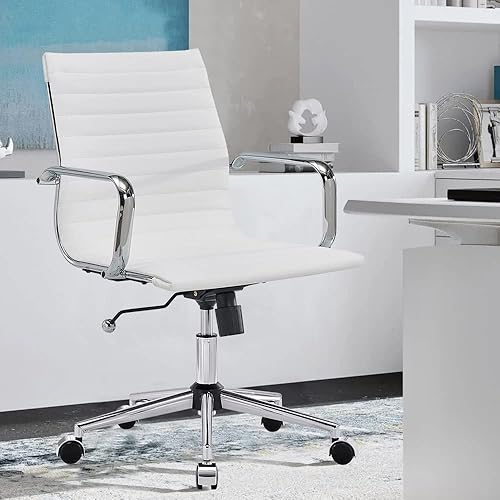 CAROCC Sillas de oficina blancas para conferencias de computadora, silla giratoria con ruedas y brazos, silla de escritorio de oficina en casa,