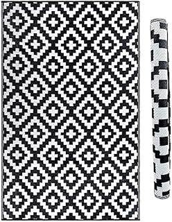 GBS Lightweight Reversible Portable Rug - Modern Stain Water Resistant Non Fading Plastic Mat - Perfect For Summer Garden Patio Picnic Deck Beach - Indoor/Outdoor (Black, 120 x 180 cm)