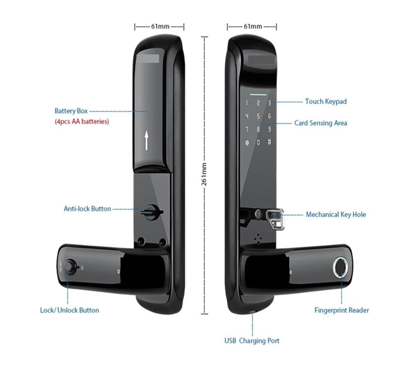 serratura porta Serratura digitale Smart Lock con impronta digitale elettronica con tastiera touch TTLock o controllo APP Tuya for la casa digitale(2 UK)