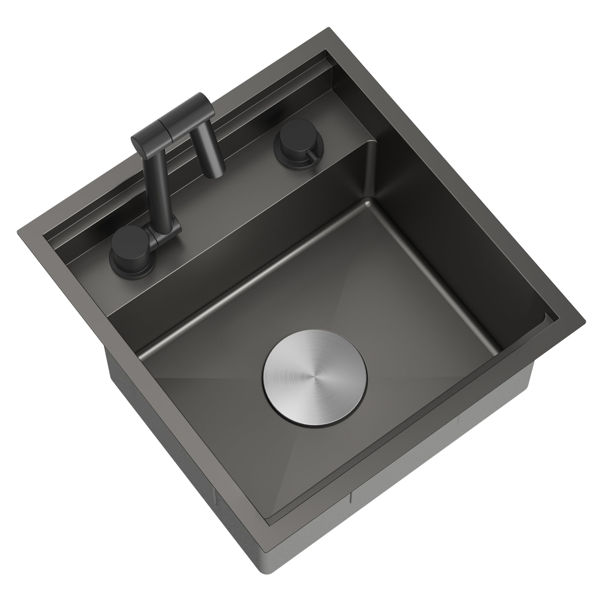 TORVA fregadero camper con grifo cocina, fregadero negro cocina 1 seno acero inoxidable bajo encimera, 40,6 x 43,2 x 23 cm