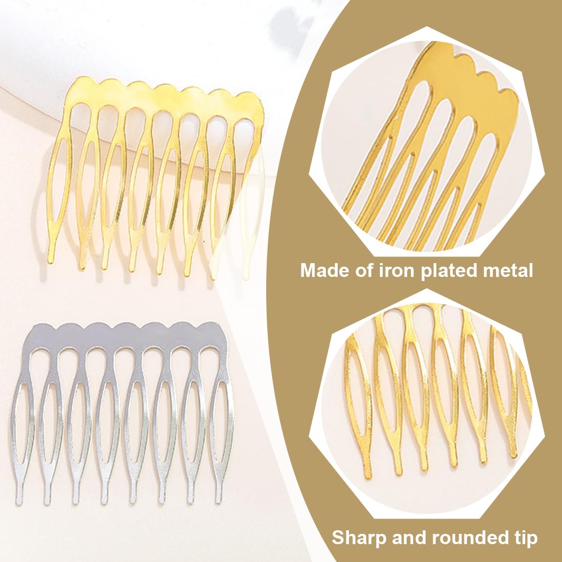 20 Pezzi Pettini Laterali in Metallo 10 & 8 Denti, pettinini per Velo, Lato per Capelli per Capelli da Donna Francese con Denti per Accessori per Capelli con Clip per Chignon Argentato & Oro