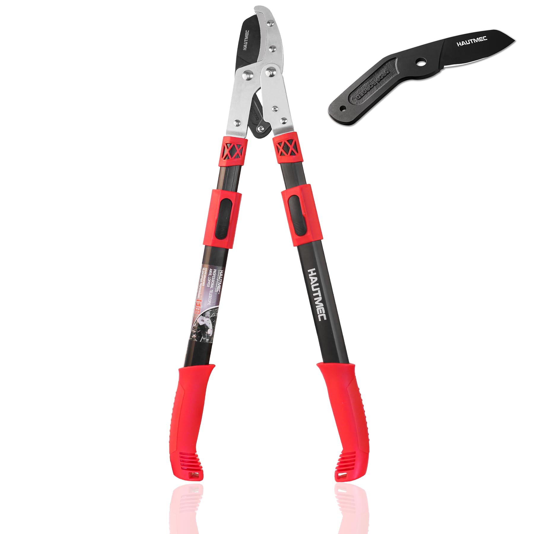 HAUTMEC 70-95cm Telescopic Anvil Loppers, Loppers for Gardening Heavy Duty with Compound Action System, 5cm Cut Capacity, Extendable Thick Branch Cutters for Pruning (Loppers & Blade)