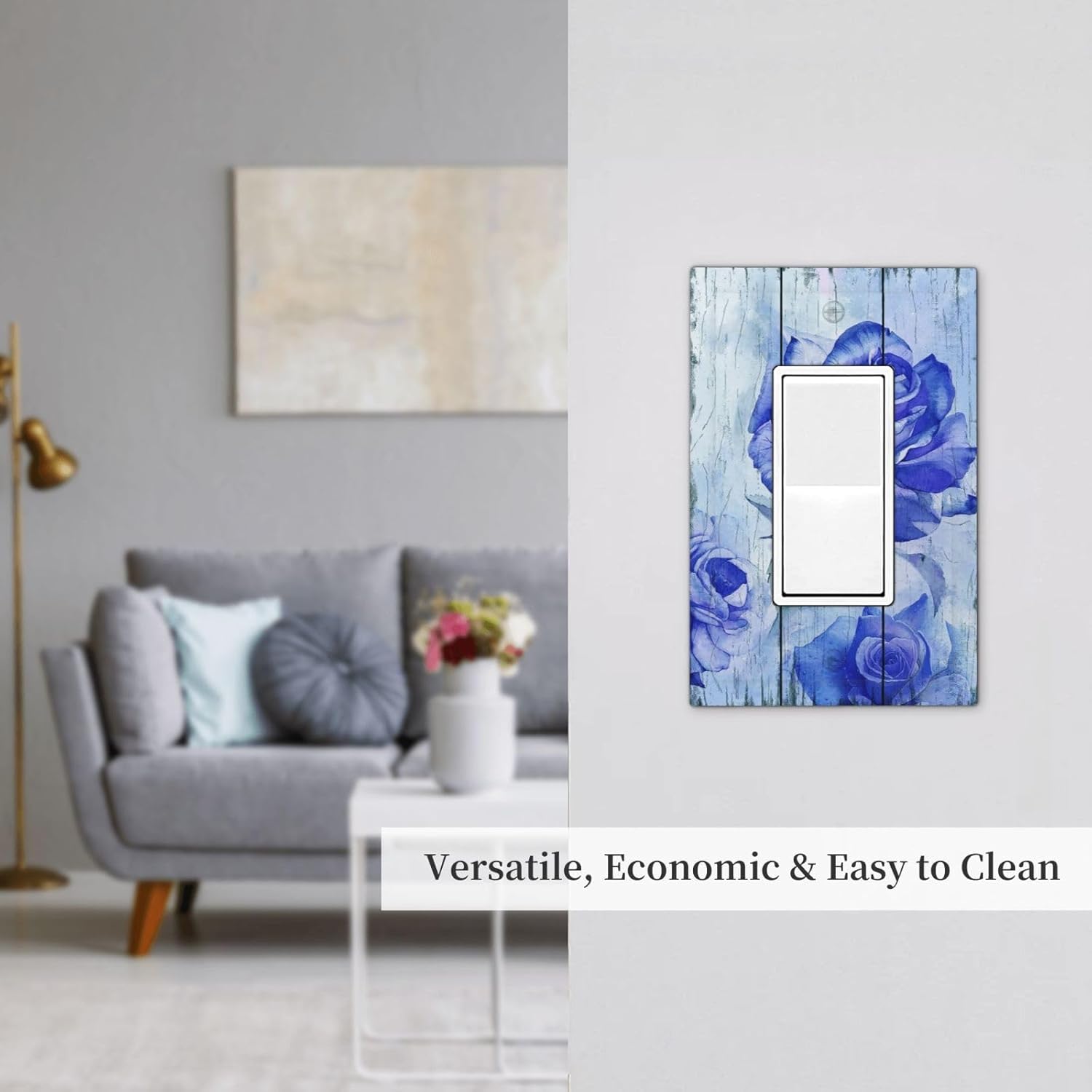 Blue Rose Flower Rustic Wood Plank Floral Decorative Outlet Covers 1 Gang Single Rocker Light Switch Cover Plate Wall Plates GFCI Faceplate for Farmhouse Home Decor