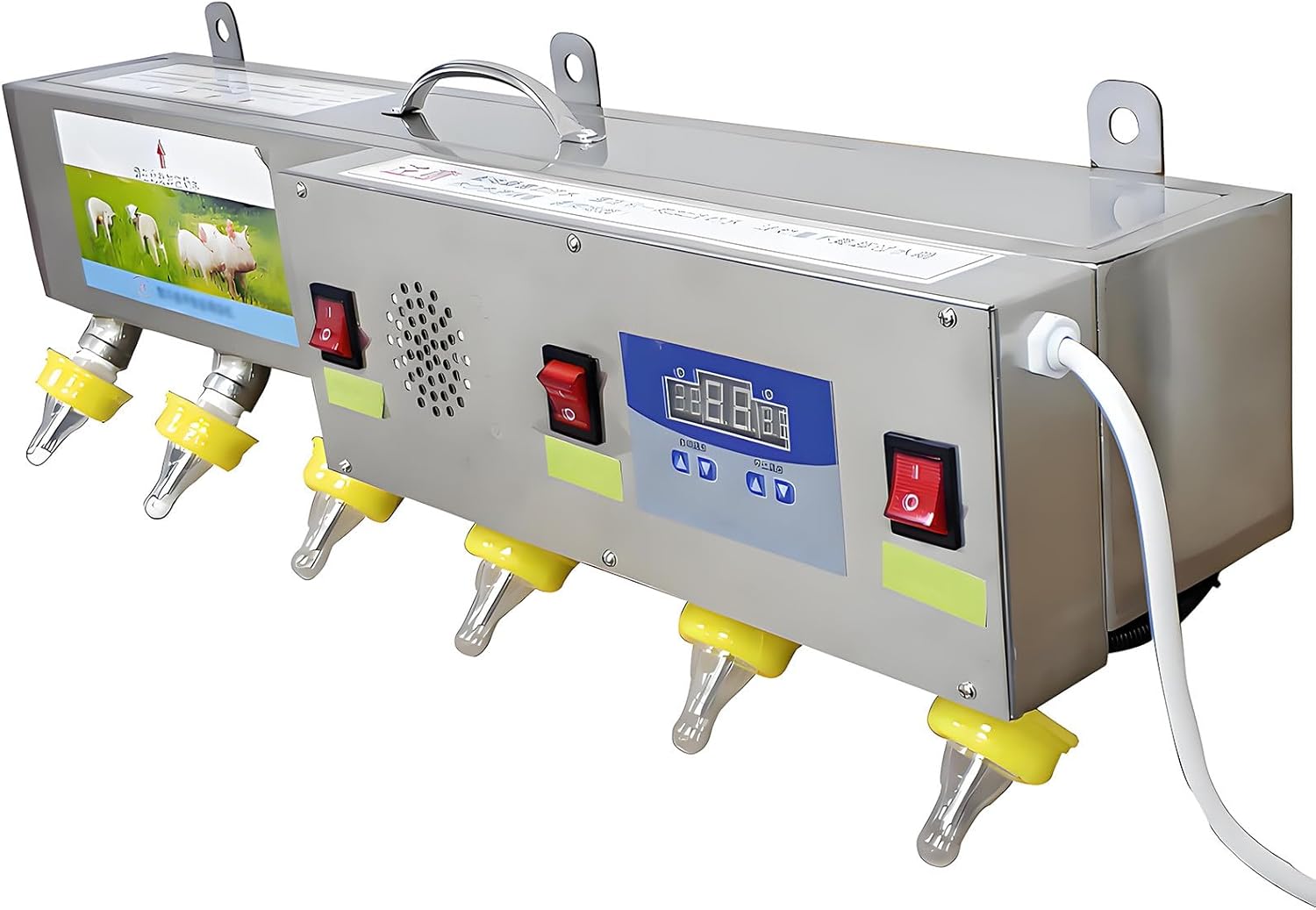 6 Fully Automatic Nipple Feeders, Stainless Steel Constant Temperature Milk and Water Feeder, Breastfeeding Device, with Sound Simulation, for Piglets and Lambs